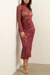 Claudia Fish-net Midi Dress - Cherry Sequin