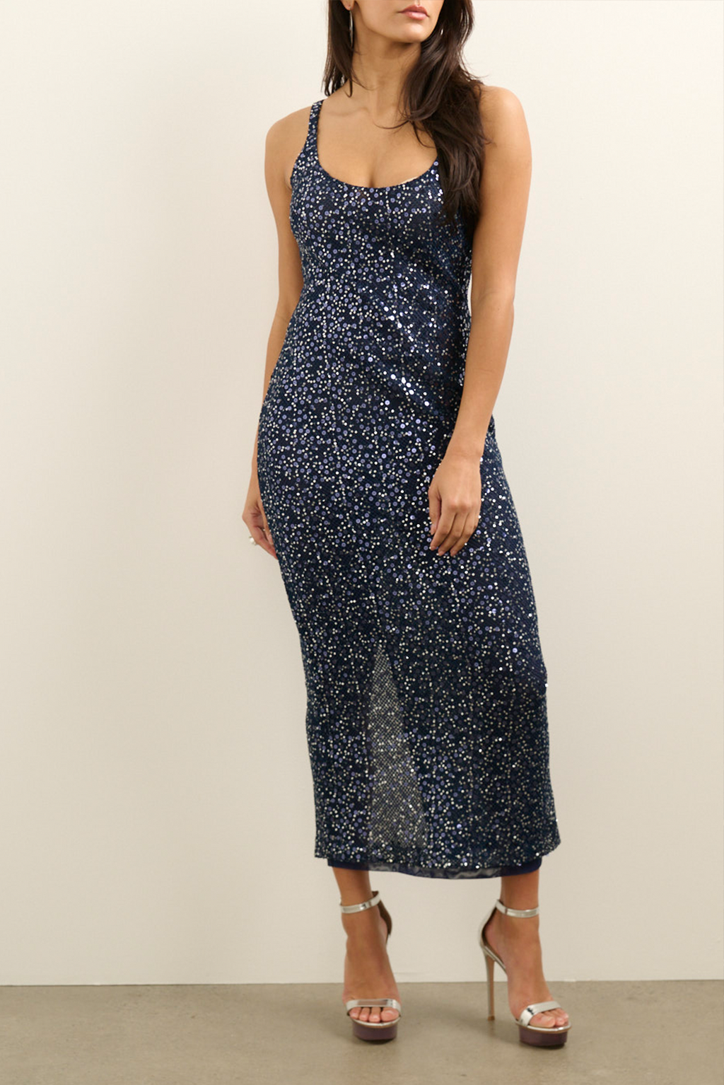 Claudia Fish-net Midi Dress - Midnight Sequin