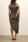 Kendall Wet Look Asymmetric Midi - Gun Metal