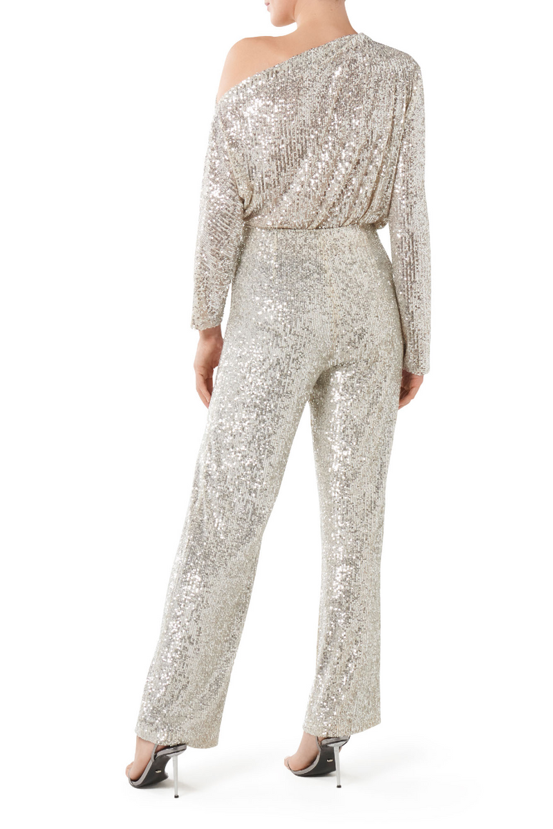 Tina Asymmetric Sequin Blouse - Silver