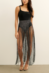 Claudia Fish-net Midi Skirt - Cherry Sequin