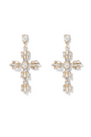 Crystal cross drop earrings - gold