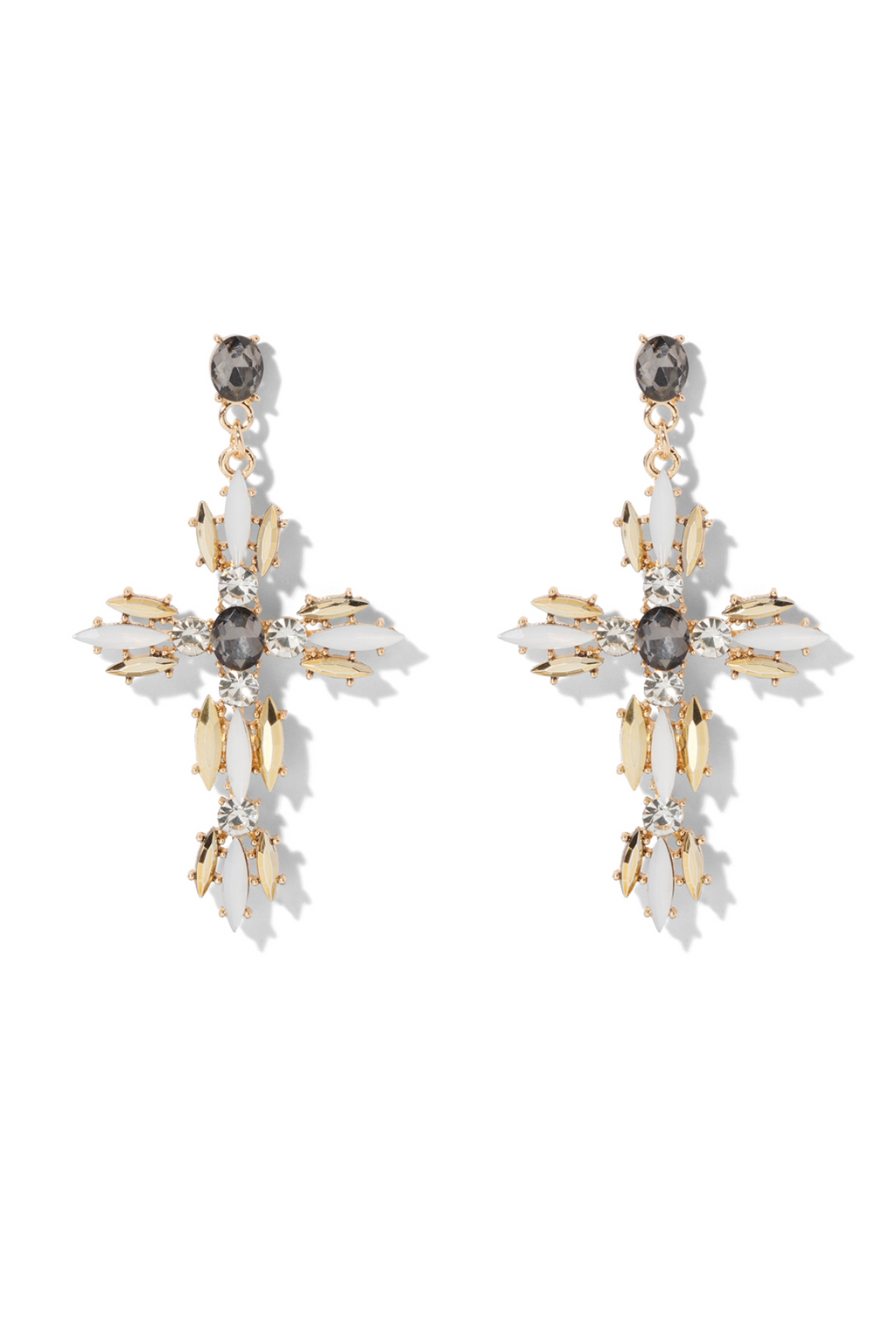 Crystal cross drop earrings - gold