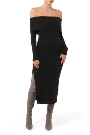 Amaretto Off Shoulder Midi Dress - Black