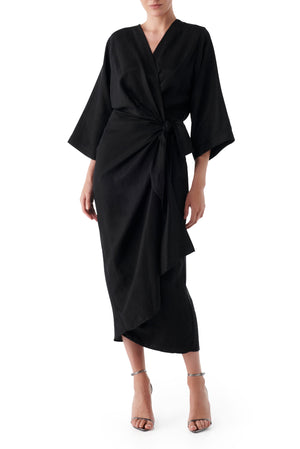 Lola Kimono Midi Dress - Black
